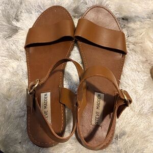 Steve Madden Tan Leather Ankle-Strap Sandals